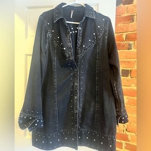 Free People Black studded denim button front dress/jacket